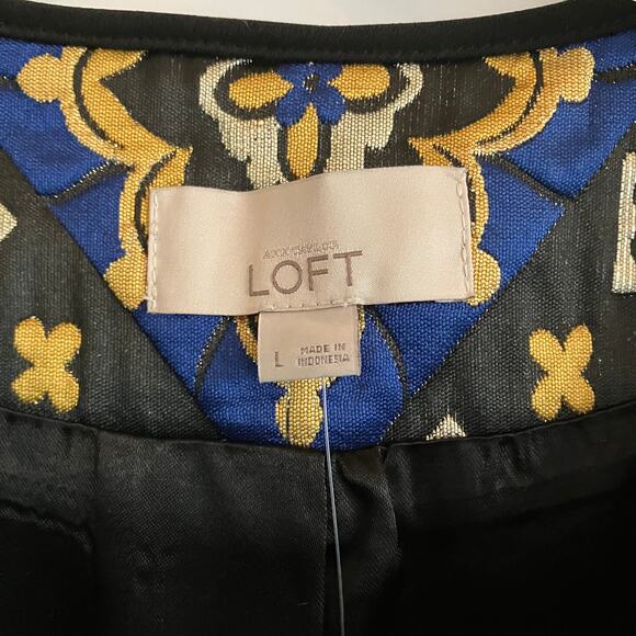 NWT Ann Taylor Loft Cropped Blazer L Jacket Quilted Open Front Jacquard Metallic - Picture 4 of 12